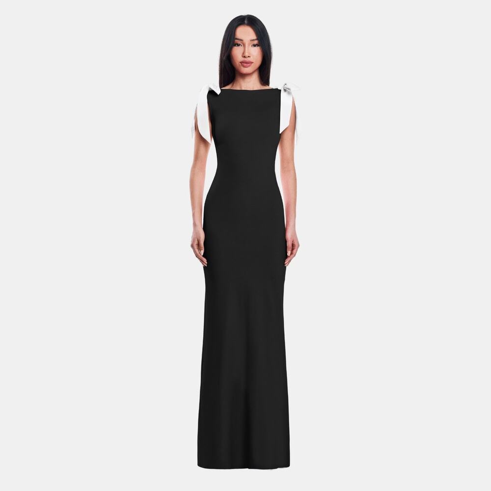 OW Collection Cornelia Maxi Dress Black White Colorblock Gown Small